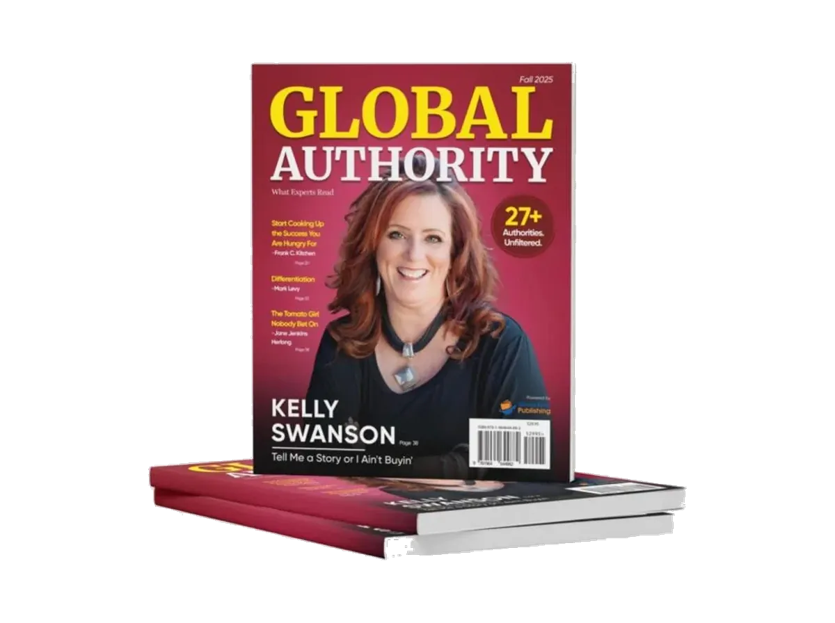 Global Authority magazine, Fall 2025 issue, cover portrait of Kelly Swanson